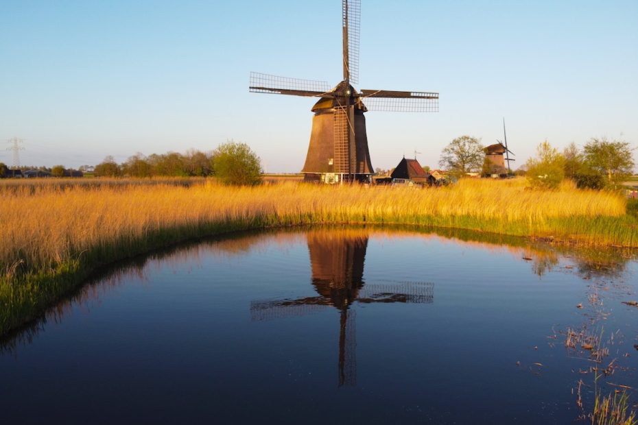 Reflection of a Dutch windmill in a small lake by Tom van der Leij.