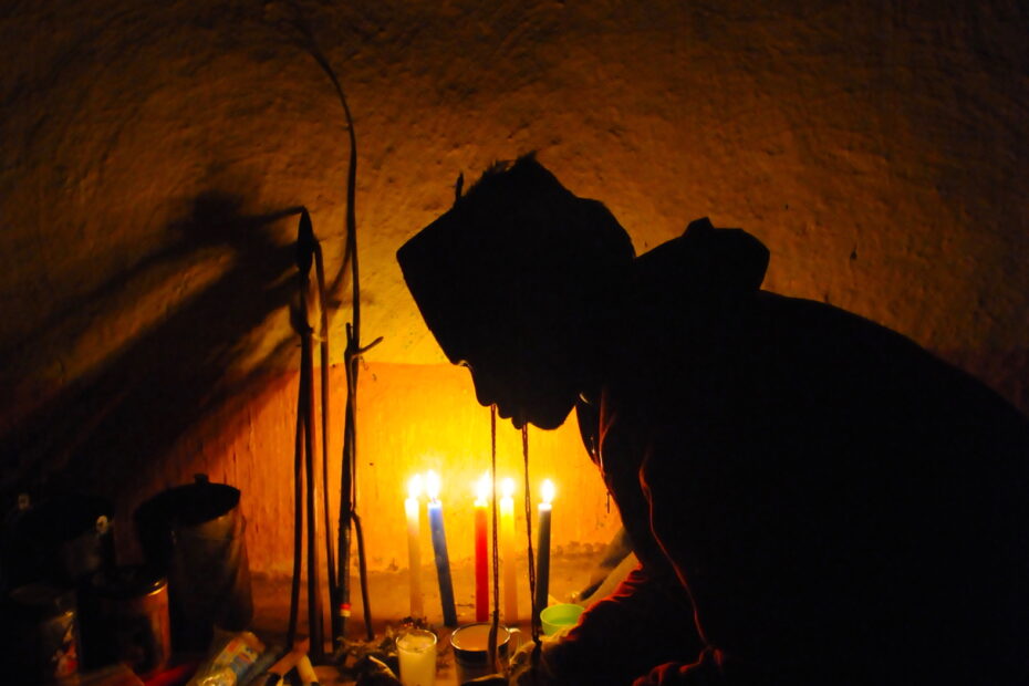 Medicine man in Sangoma South Africa by candlelight